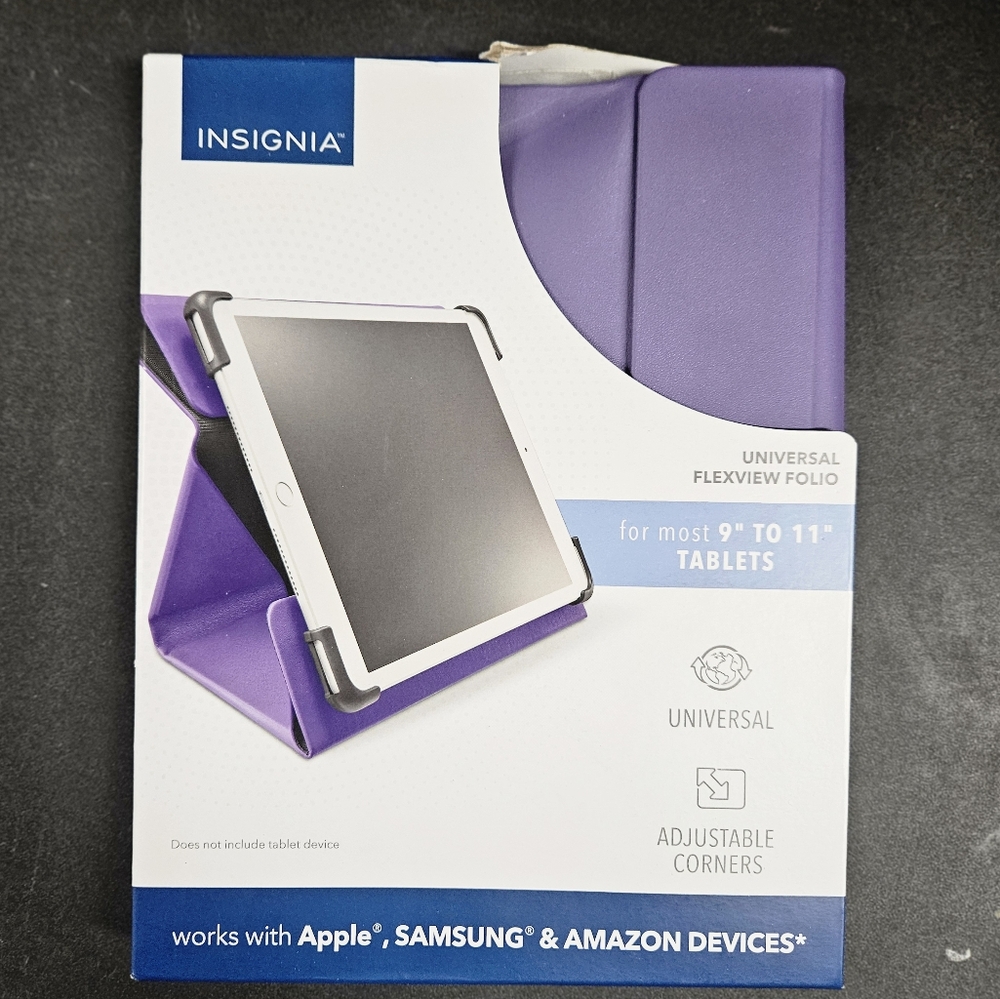 Insignia- Universal FlexView Folio Case for most 9" to 11" tablets - Purple